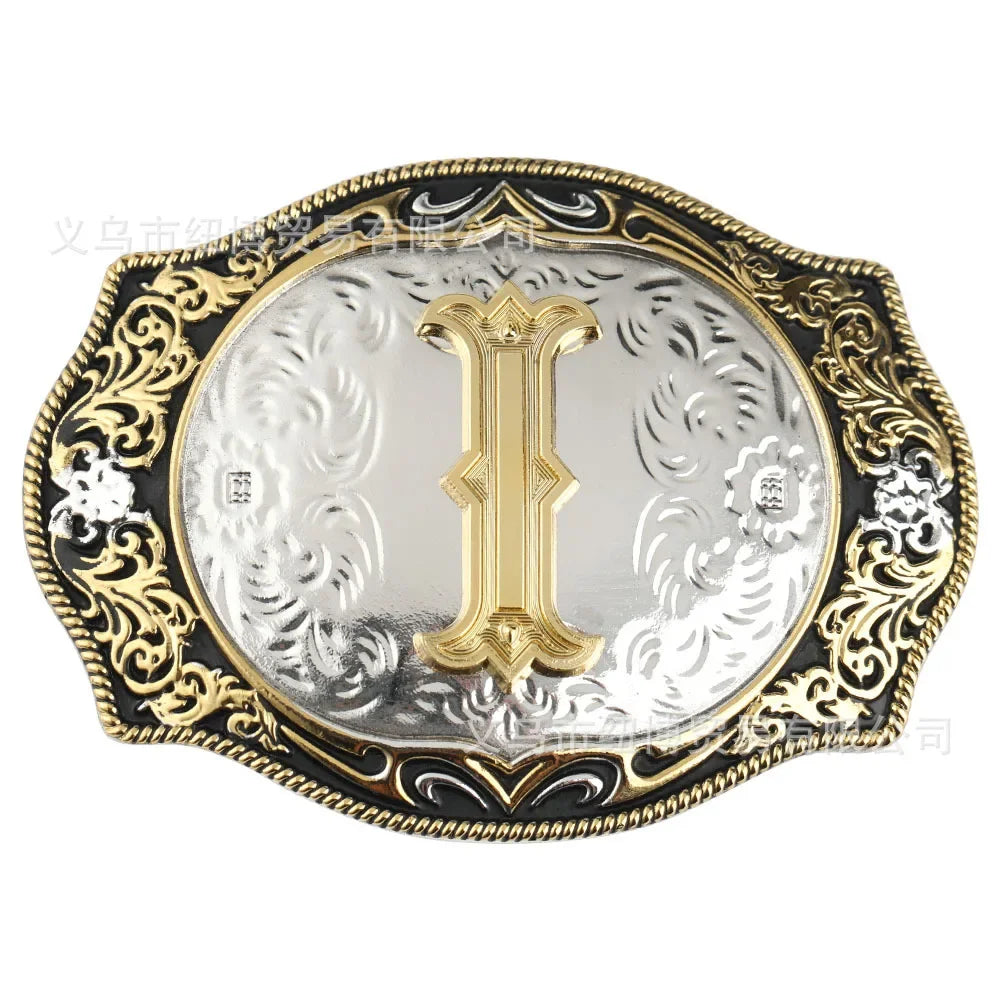 Boucle de ceinture avec lettres de A à Z, accessoires en alliage doré, style denim occidental