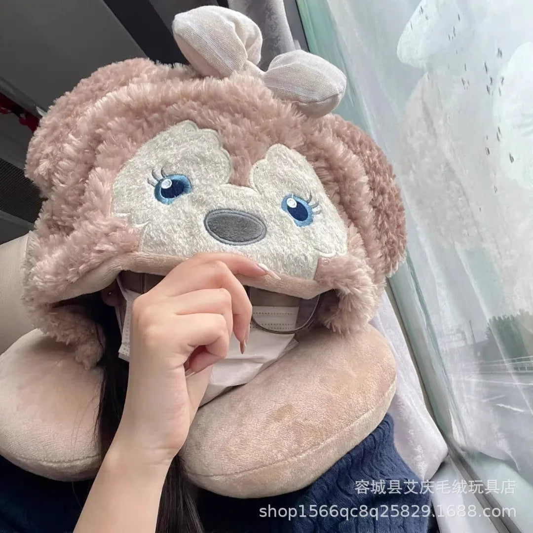 Cartoon plush Stitch Ling Nabelle U-shaped pillow with hooded neck pillow travel car plane office nap artifact girl gifts