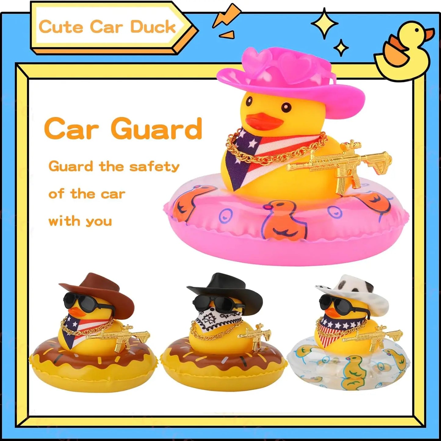 Cowboy Hat Rubber Ducks Toys Office Car Decoration Cute Summer Duck Duckling for Birthday Party Supplies Gifts for Friends Kids