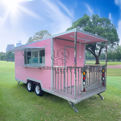 Pink Trailer for Sale New Food Truck Mobile Fast Food Cart Outdoor Kitchen Ice Cream Pizza Trailer Usa Standard