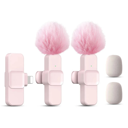 Pink Wireless Lavalier Lapel Microphone for iPhone iPad Vlogging Video Recording Mic for Live Interview Podcast Mic for Girl