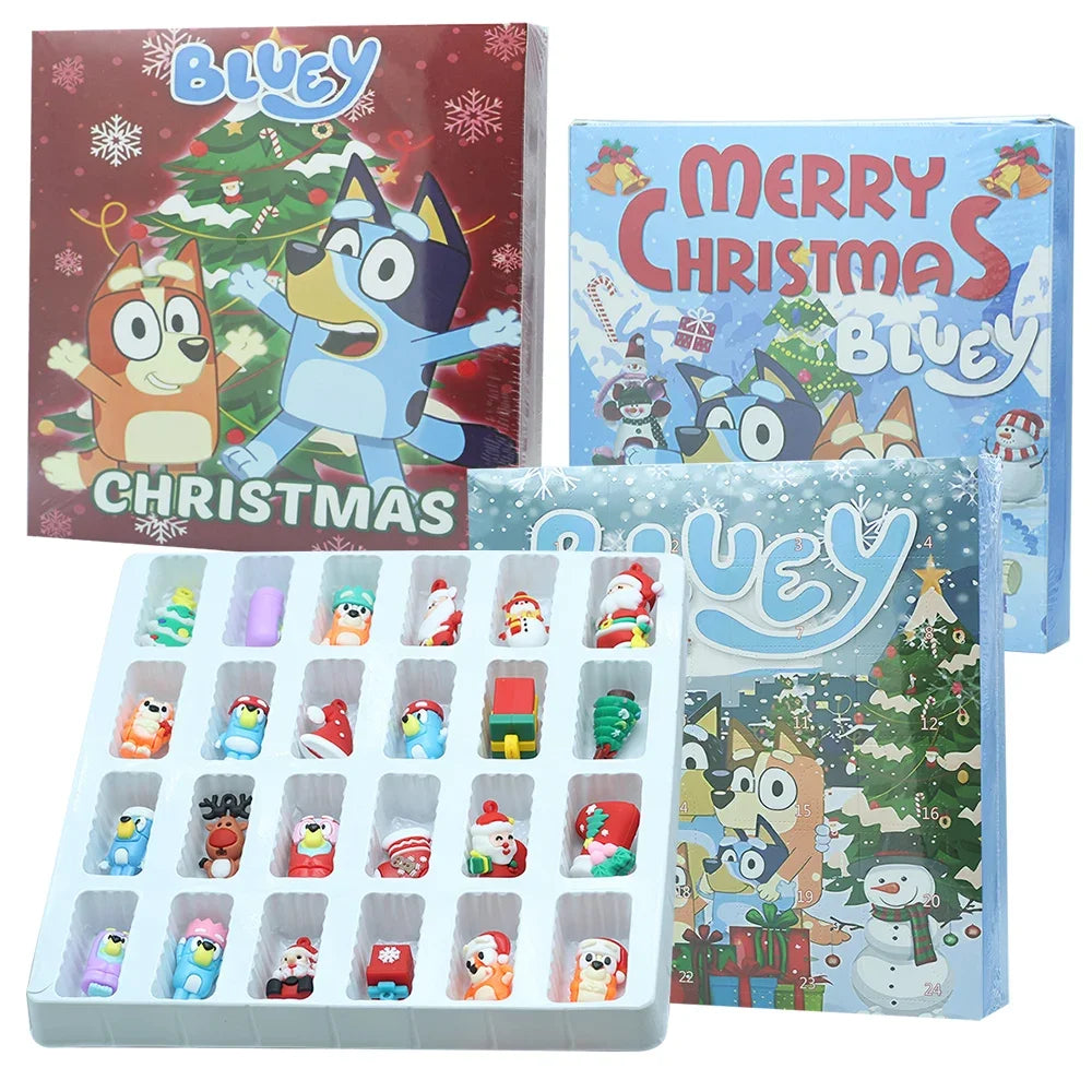 Bluey Figure Christmas Advent Calendar 24pcs Set Blind Box Birthday Gift Kawaii Blue Dog Anime Figural Action Pvc Model Kid Toy