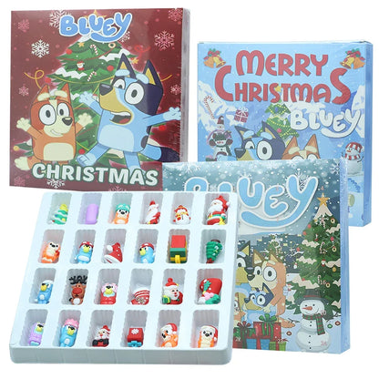 Bluey Figure Christmas Advent Calendar 24pcs Set Blind Box Birthday Gift Kawaii Blue Dog Anime Figural Action Pvc Model Kid Toy