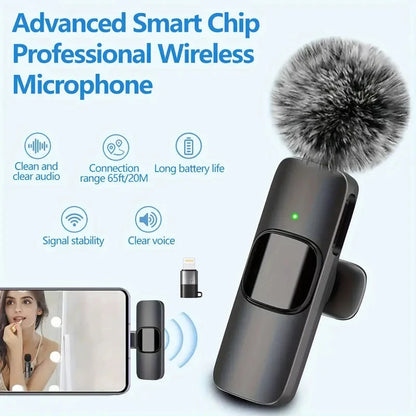 Wireless Lapel Microphone Suitable for Android and Iphone, Lapel Microphone Plug-And-Play Wireless Microphone with Noise Reduction, Mini Microphone for Video Recording, Interviews, Podcasts, Vlog, Youtube, Tiktok