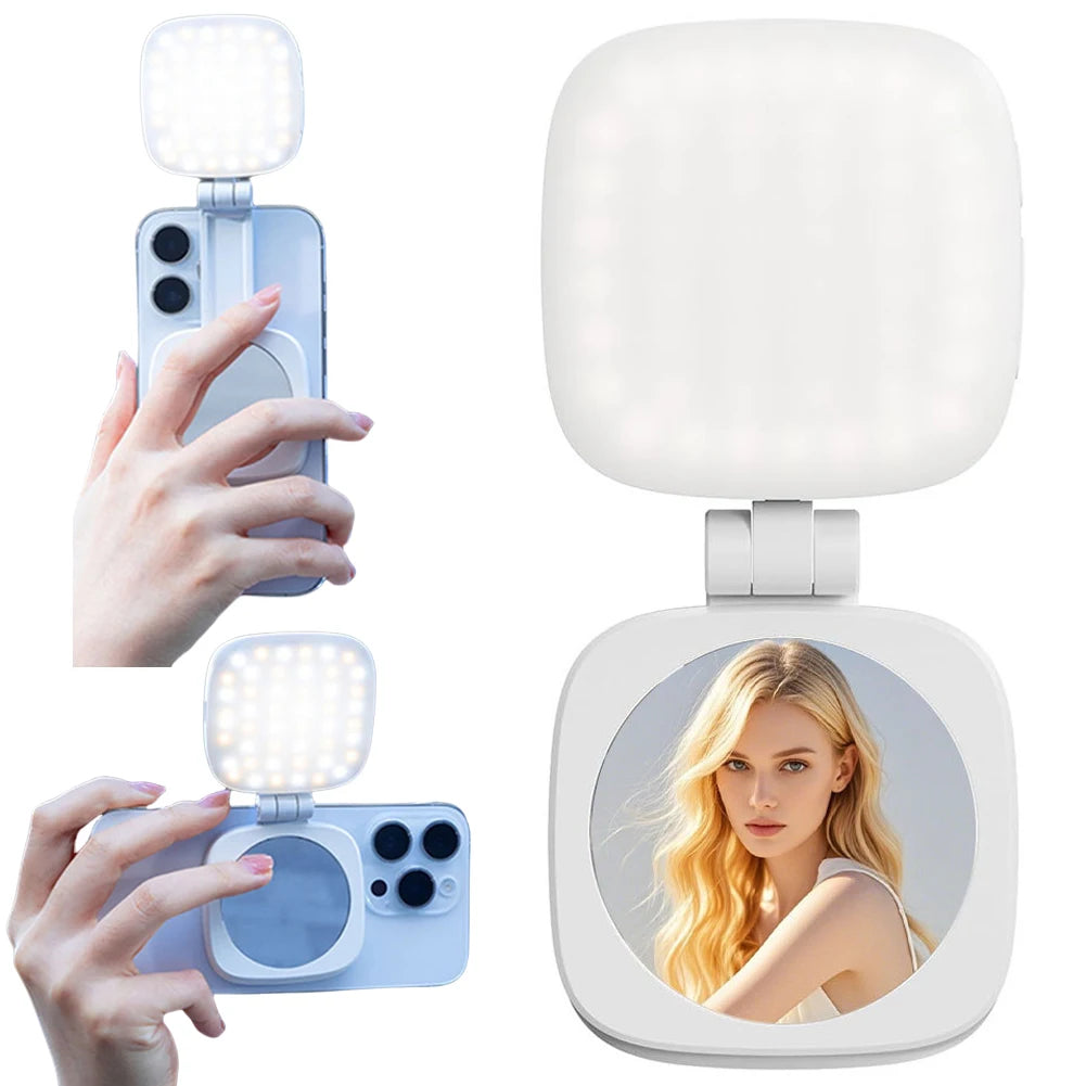 Magnetic Phone Selfie Light Mobile Phone Fill Light with Mirror Folding LED Phone Fill Light Rechargeable for Makeup Photography