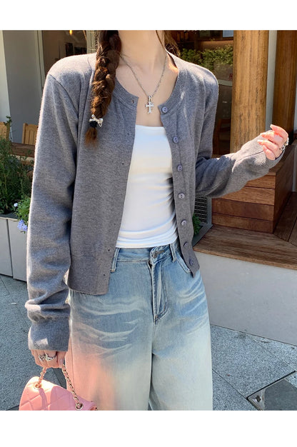 Cardigans tricotés à manches longues et col rond pour femme, pulls doux et solides, collection automne-hiver 2025