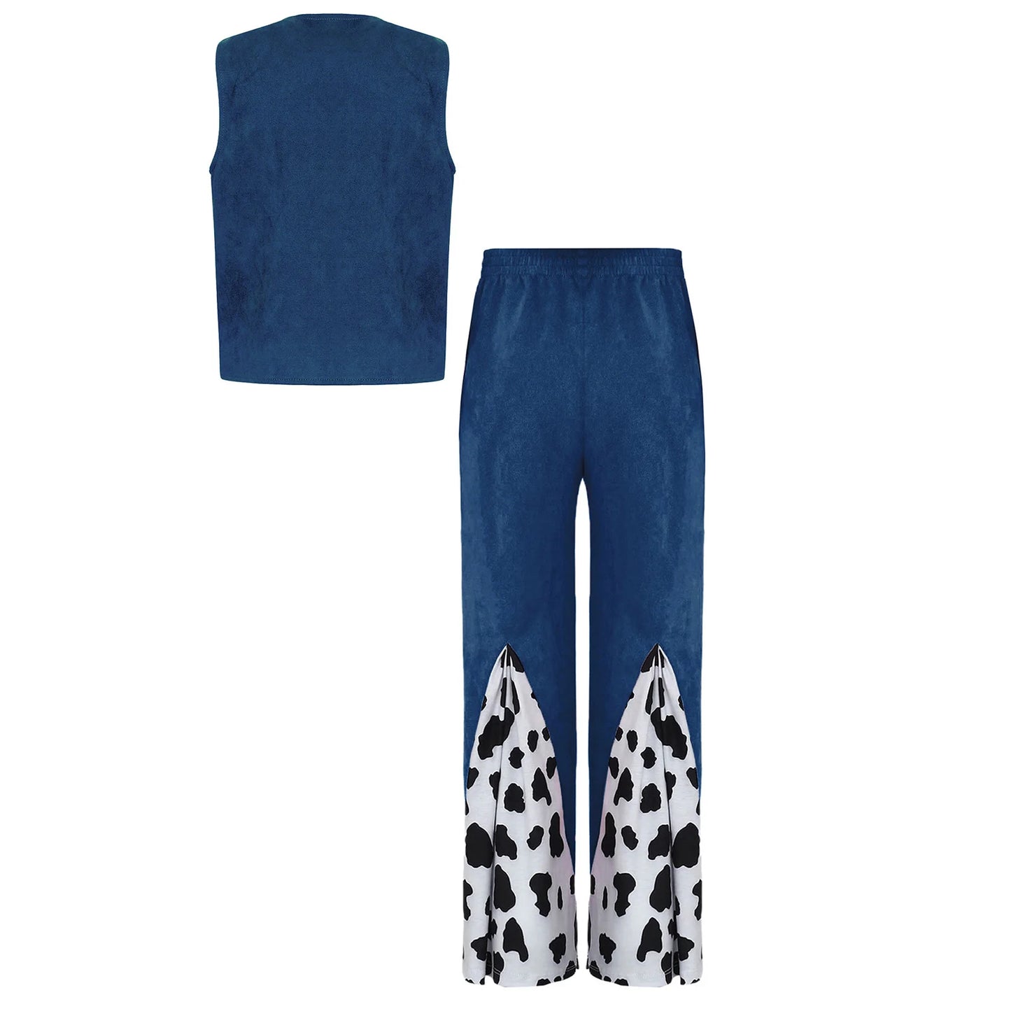 Kids Child Halloween Western Cowboy Cowgirl Cosplay Costume Cow Print Tassels Vest and Flared Pants Set Carnival Party Dress Up