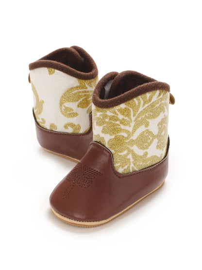 "Baby Cowboy Boots 0-18M - Autumn Western Style | Embroidered Mid-Calf Design | Fashion First Walkers"