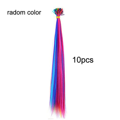 Kit d'extensions de cheveux synthétiques arc-en-ciel de 50 cm, 10 pièces, extensions colorées à pointes en I avec micro-perles et aiguille à crochet pour femmes et enfants, cosplay