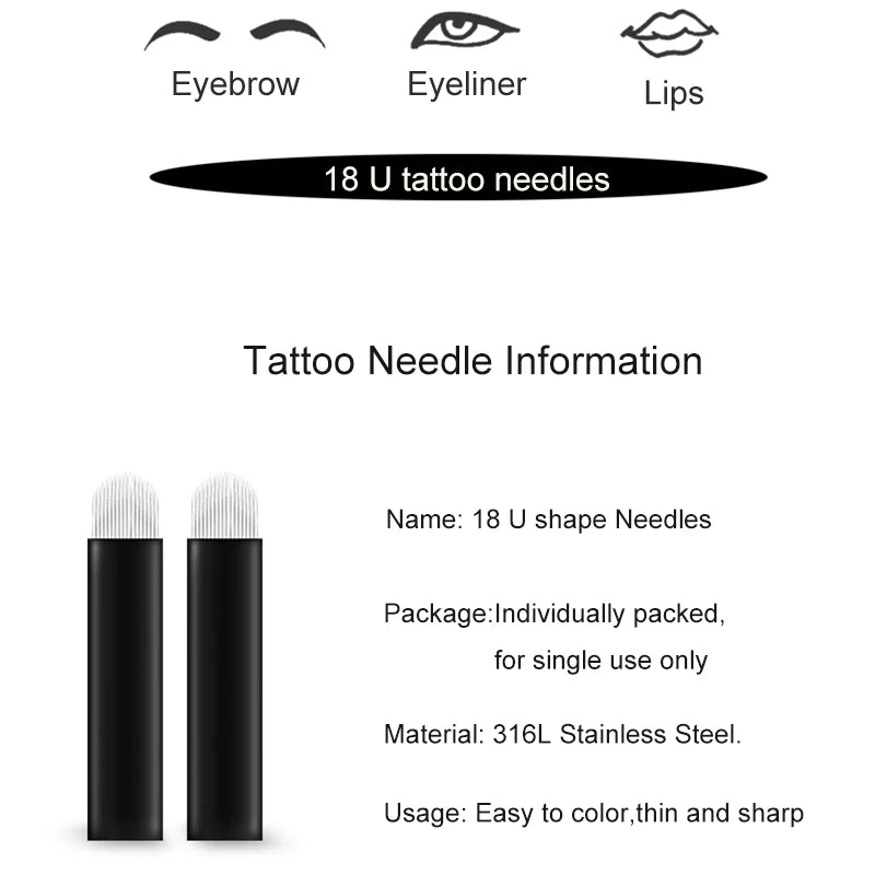 100 pièces Laminas Microblading 18U lames 0.18mm maquillage Semi-permanent Nano Tebori aiguilles pour manuel sourcils lèvres stylo de broderie