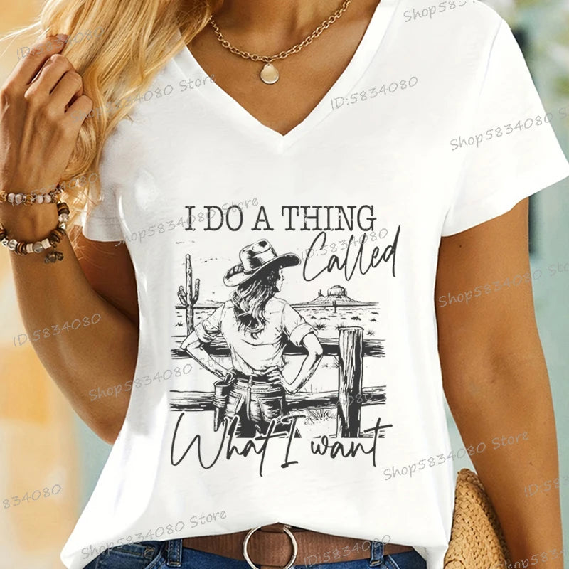 Cowgirls T-shirts Fashion Summer Tops Wild Western Country Gifts Casual Tops I Do A Thing Called What I Want Cowgirl Horse Shirt