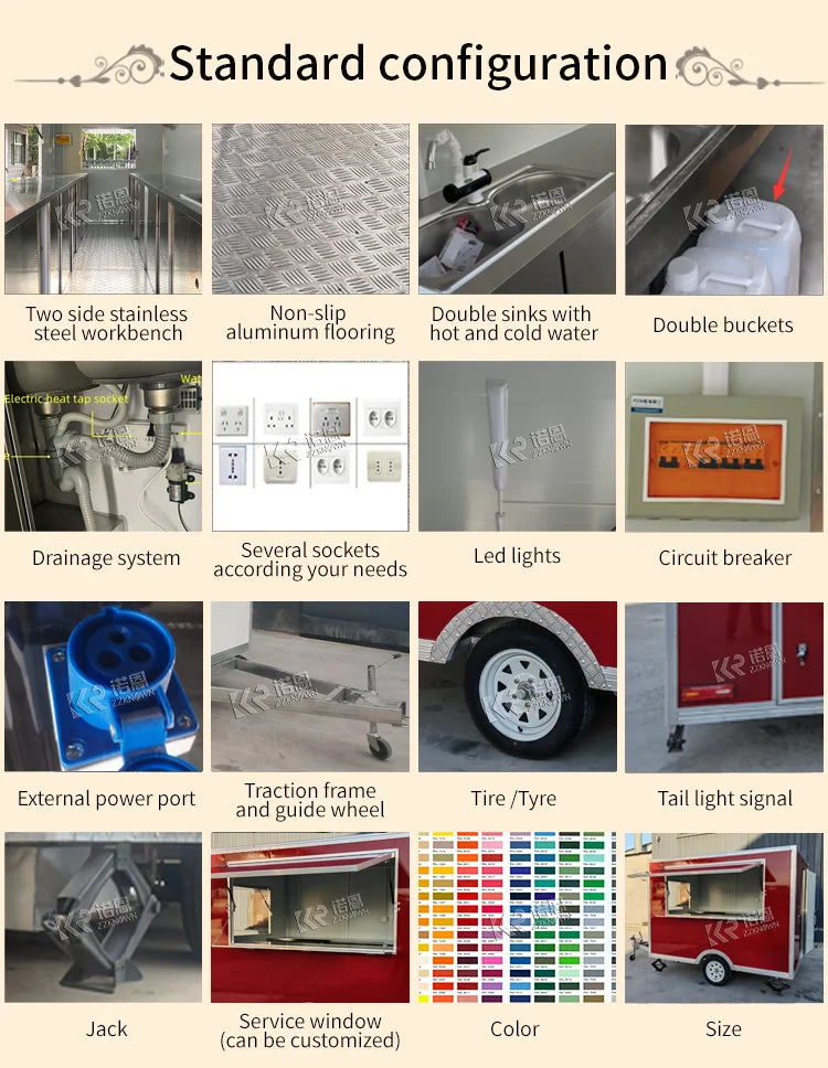 Outdoor Mobile Catering Trailer Fully Equipped Taco Pizza Ice Cream Cart Fast Food Truck Trailer With Full Kitchen