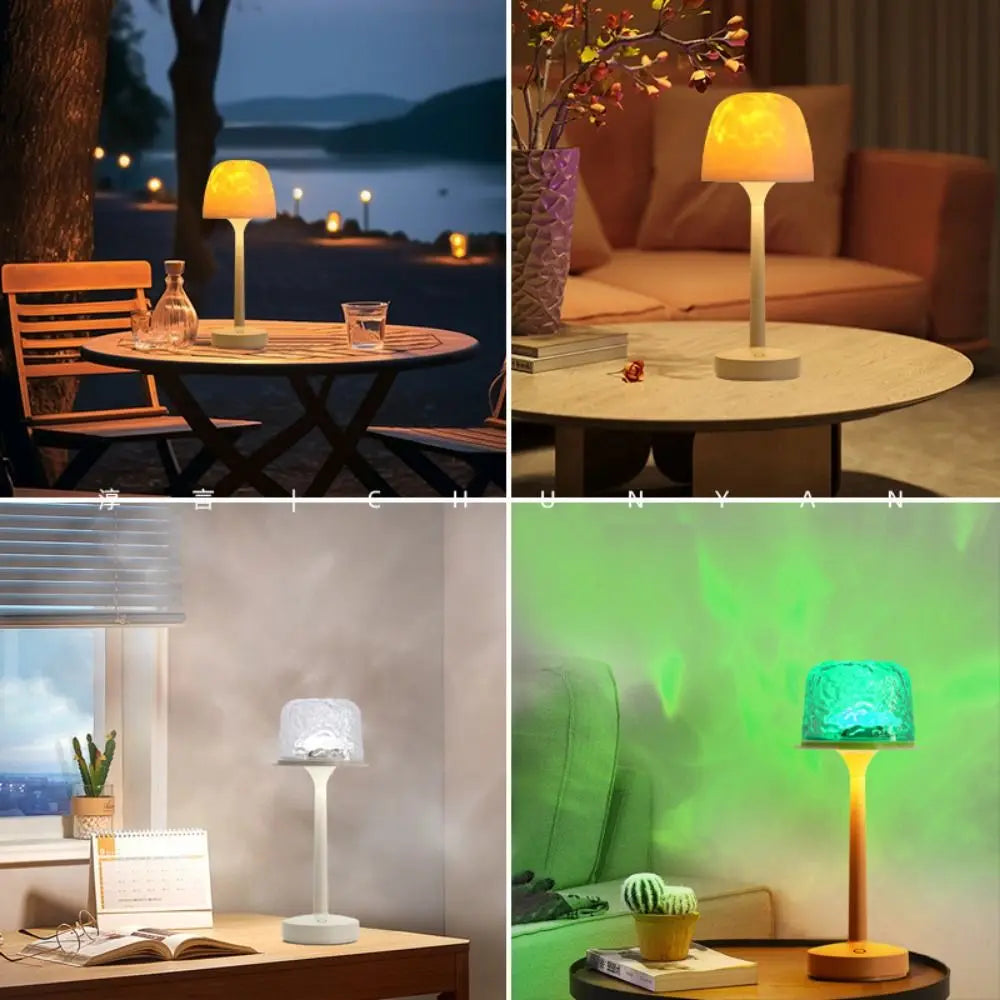 High Footed LED Atmosphere Desk Lamp Water Ripple Touch/Remote Control Projection Night Light Non-slip Bottom Romantic