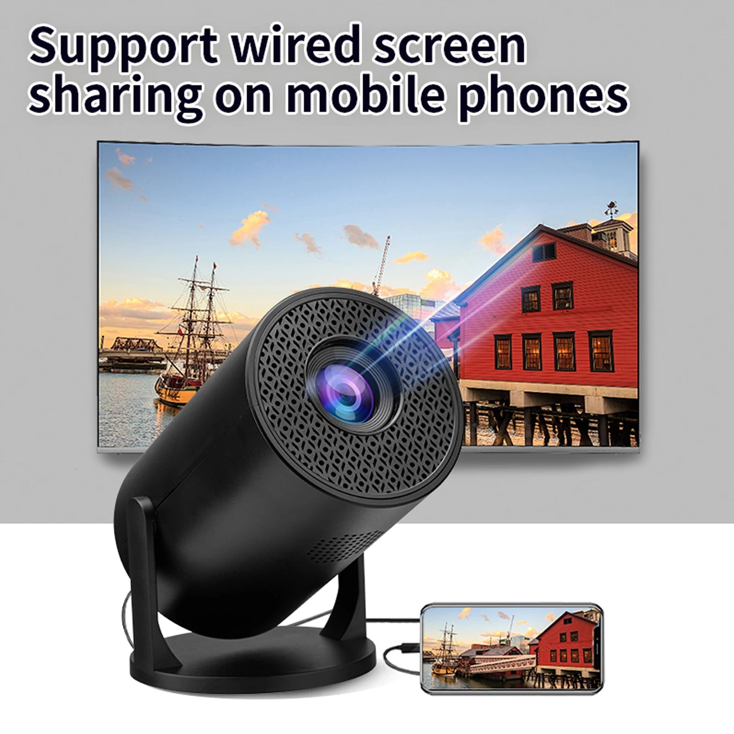 Video Projector Portable Projector Bluetooth Wireless Fidelity USB TV Sticks 8000lm Brightness Black for Laptop PC Smartphone