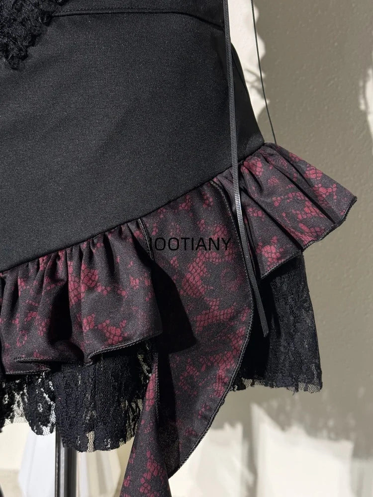 Déguisement de danse sexy pour fille, haut à bretelles croisées noires, jupe irrégulière, ourlet, costume de sœur, nouveauté 2025