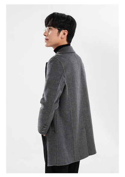 Autumn and Winter Mid-Length Western-Style Business Reversible Woolen Coat Men's 100% Wool Handmade Coat Cashmere Overcoat Coat