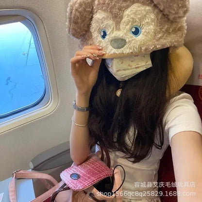 Cartoon plush Stitch Ling Nabelle U-shaped pillow with hooded neck pillow travel car plane office nap artifact girl gifts