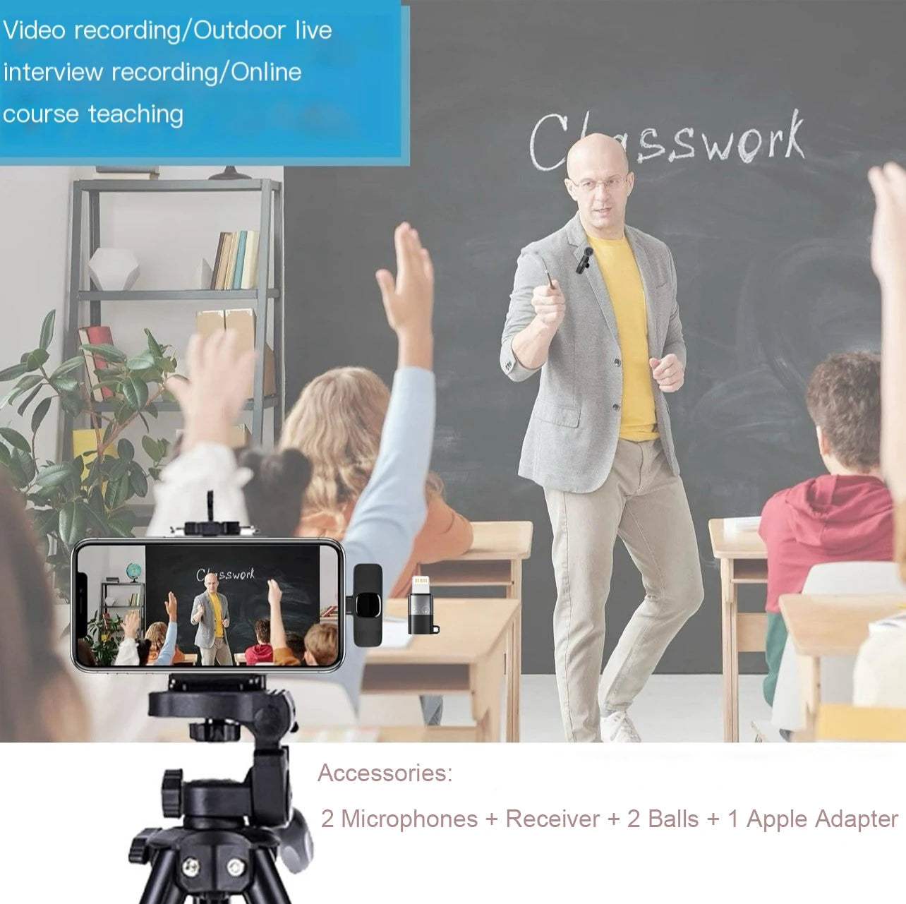 Wireless Lapel Microphone Suitable for Android and Iphone, Lapel Microphone Plug-And-Play Wireless Microphone with Noise Reduction, Mini Microphone for Video Recording, Interviews, Podcasts, Vlog, Youtube, Tiktok