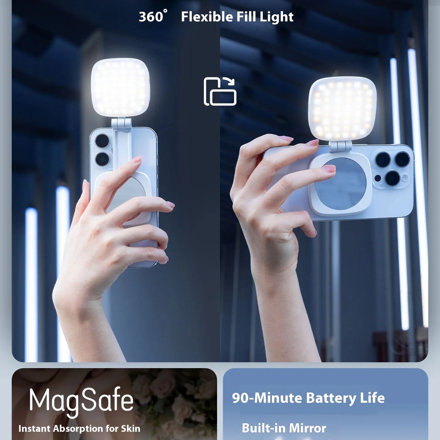 SmallRig Magnetic Phone Light,P48 Bi-Color Dimmable LED Fill-Light Foldable MagSafe Beauty Lamp Soft Panel,for IPhone16/Android