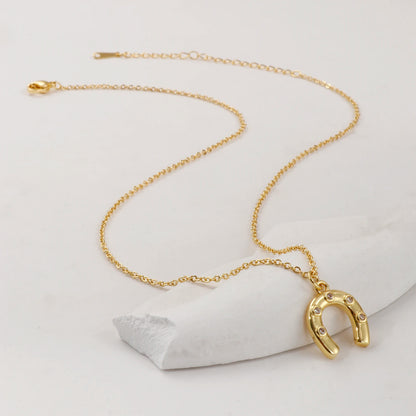 1 Piece Stylish West Cowboy 18K Real Gold Plated Brass Link Cable Chain Luck Horseshoe Pendant Charm Necklace For Women Gift