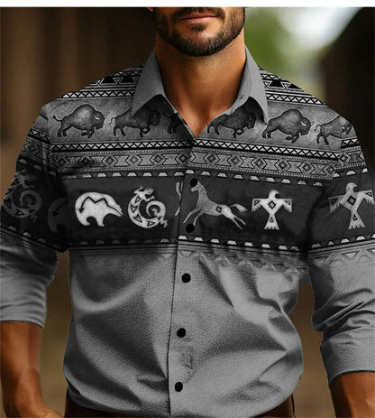 Chemise à manches longues style occidental pour homme, coupe ajustée, décontractée, confortable, simple, tenue sociale, style national rétro, style tribal