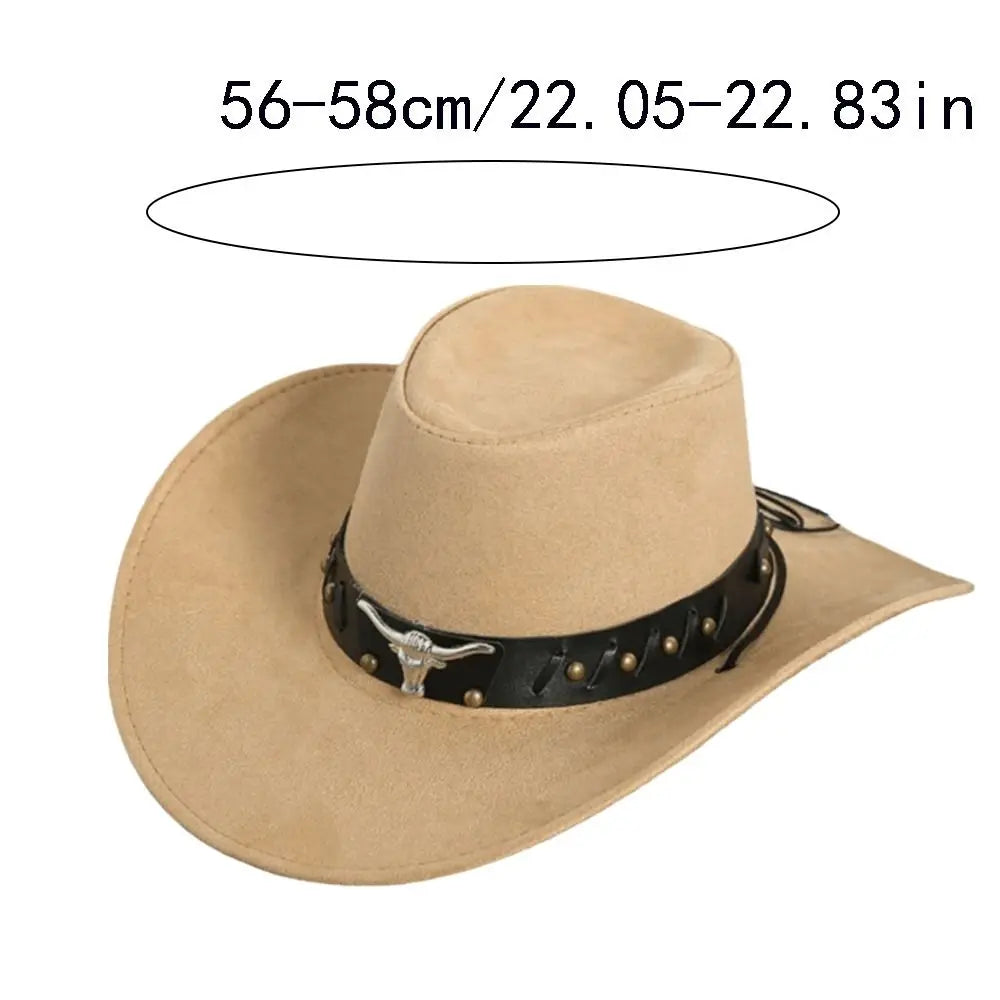 Chapeau de Cowboy occidental de Style ethnique Vintage, tête de vache à bord en rouleau, chapeau de Jazz en Polyester à large bord, chapeau de chevalier Cosplay