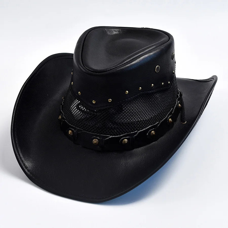 100% Leather Western Cowboy Hat For Men Wide Brim Gentleman Church Jazz Cap Cowgirl Hats Sombrero Hombre