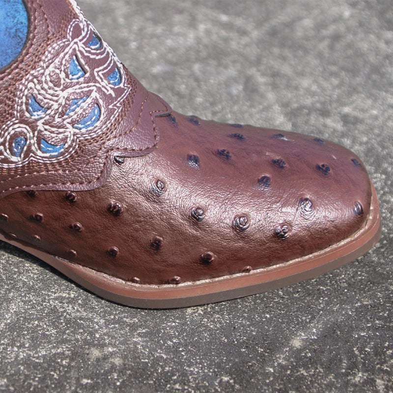 Leather Embroider Western Cowboy Retro Cowgirl Boots Low Heels Knee High Boots Female Footwea