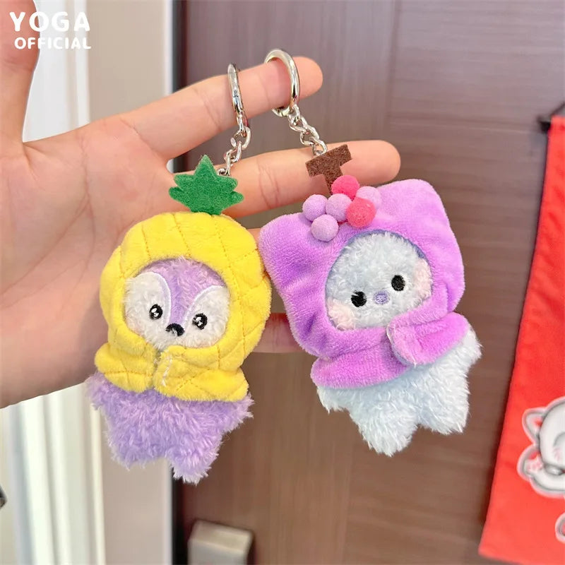 Anime BT21 Plush Pendant Cartoon Tata Koya Doll Keychain Cute Fruit Hood Series Key Chain Wholesale Girl Bag Pendant Gift