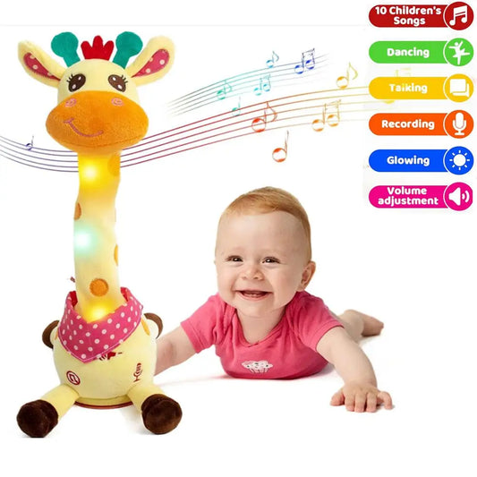 Electric Singing Dancing Giraffe Toy With Light & Voice Recording, Swing Motion Interactive Plush Animal For Kids Gift