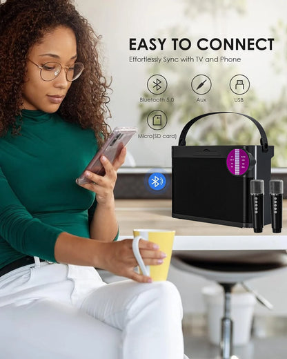 #LED Powerful Wireless Portable Dual Microphones Bluetooth 5.3 Speaker Hifi Stereo Family Party Karaoke Subwoofer Boombox gifts