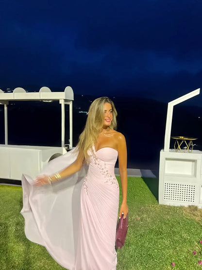 Xijun Pink Chiffon Mermaid Evening Dresses Sweetheart One Shoulder Pleated Prom Dresses Saudi Arabric Formal Prom Gowns Customiz