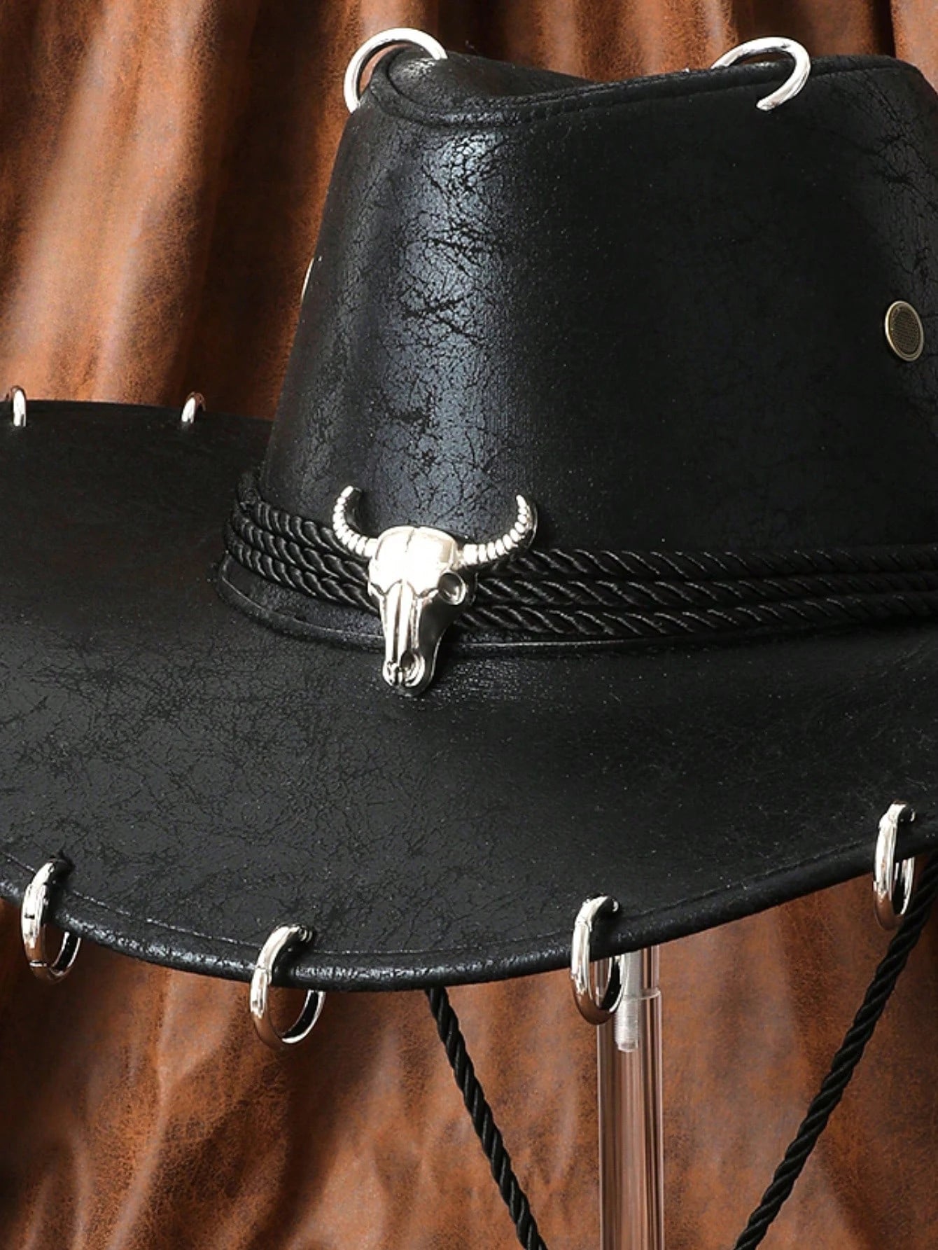 HongLuan – chapeau de Cowboy noir réglable en cuir PU pour hommes et femmes, mode occidentale de voyage, Cowgirl avec Badge Bullhead, chapeaux d'extérieur pour femmes
