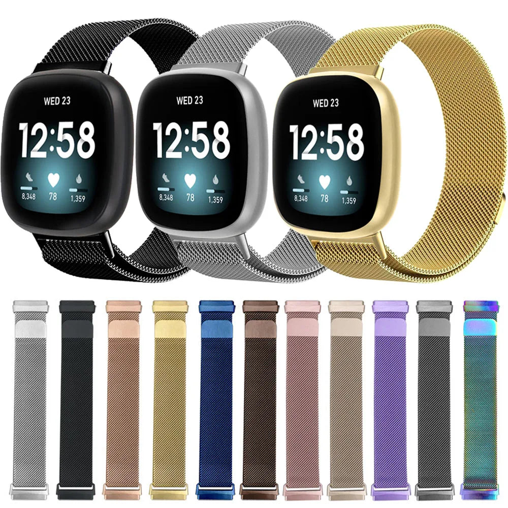 Metal Milanese Loop Strap For Fitbit Versa 4/Versa 3 Smartwatch Official Bracelet Wristband For Fitbit Sense 2-1 Magnetic Correa