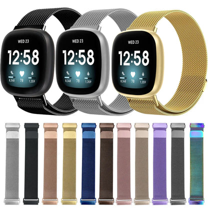 Metal Milanese Loop Strap For Fitbit Versa 4/Versa 3 Smartwatch Official Bracelet Wristband For Fitbit Sense 2-1 Magnetic Correa