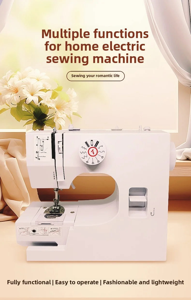 Machine à coudre, 12 points, machine à coudre domestique, pied-de-biche, surjeteuses, pédale portable électrique, couture de vêtements