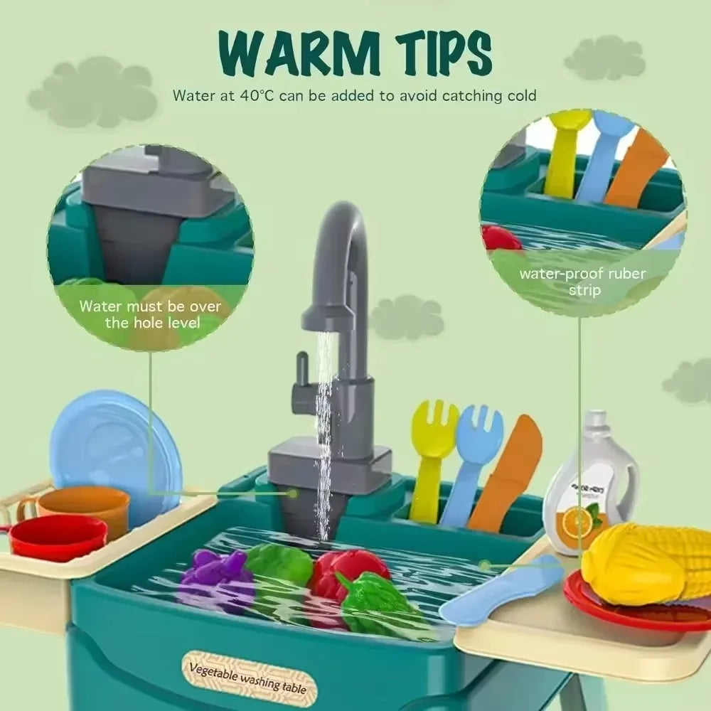 Children's Play At Home Toys Early Education Kitchen Simulation Electric Dishwashing Table Water Outlet Vegetable Washing Toys