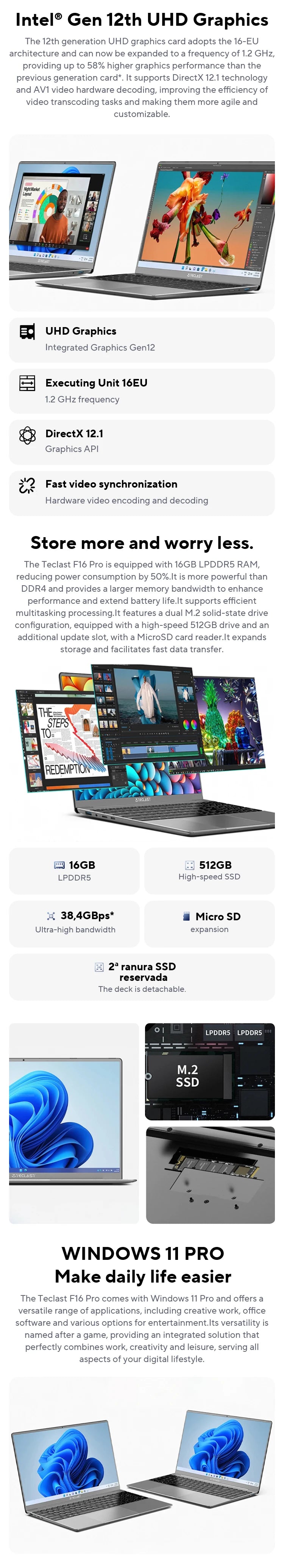 TECLAST F16Pro Laptop 15.6 inch, 16GB RAM 512GB SSD Computers, for Intel N95 CPU, IPS FHD 1080P Screen, WiFi 6, BT 5.0, USB3.2, Backlit Keyboard, 38000mWh