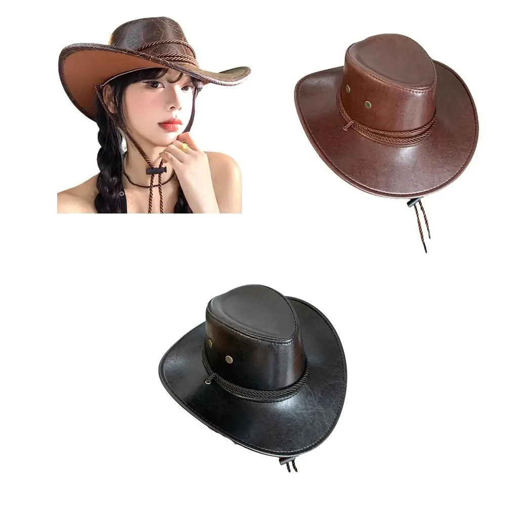 Chapeau de Cowboy occidental de Style ethnique Vintage, chapeau de chevalier en Polyester à bord roulé, chapeau de Jazz de Cowgirl noir/marron, Cosplay