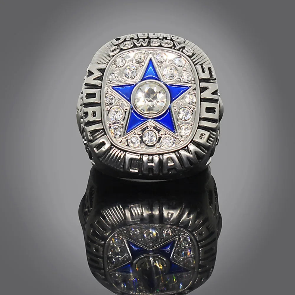 Bague de luxe Dallas Cowboy pour hommes et femmes, style punk, métal, cristal, étoile à cinq branches