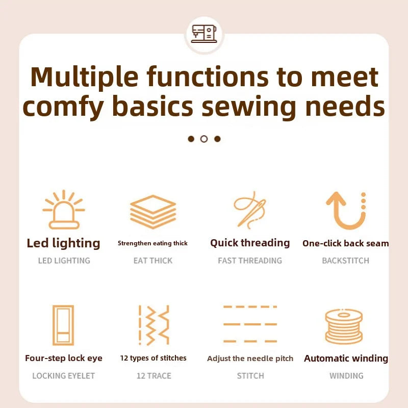 Sewing Machine, 12 Stitches Domestic Sewing Machine, Presser Foot, Overlock Machines, Electric Portable Pedal, Clothes Stitch