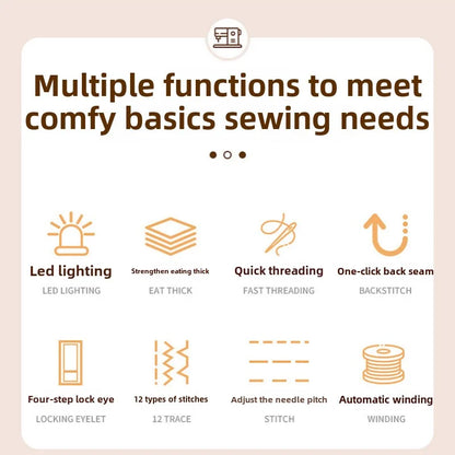 Sewing Machine, 12 Stitches Domestic Sewing Machine, Presser Foot, Overlock Machines, Electric Portable Pedal, Clothes Stitch