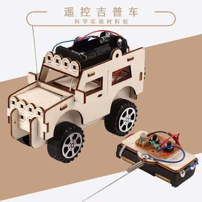 DIY Science Handmade Small Children's Educational Toys Jeep Assembled Wood Material  physics toy