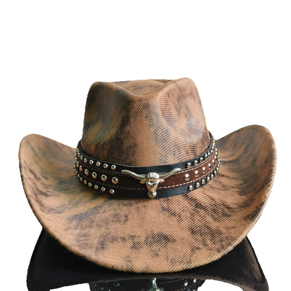 Faux Leather Western Cowboy Hats Men Women retro cowboy hats big brim cowgirl hat knight hat men chapeau ковбойская