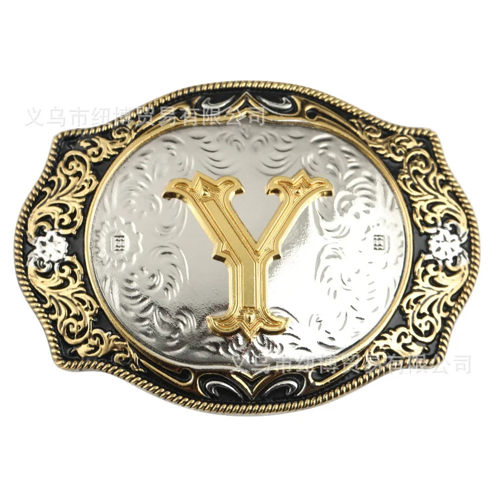 Boucle de ceinture avec lettres de A à Z, accessoires en alliage doré, style denim occidental