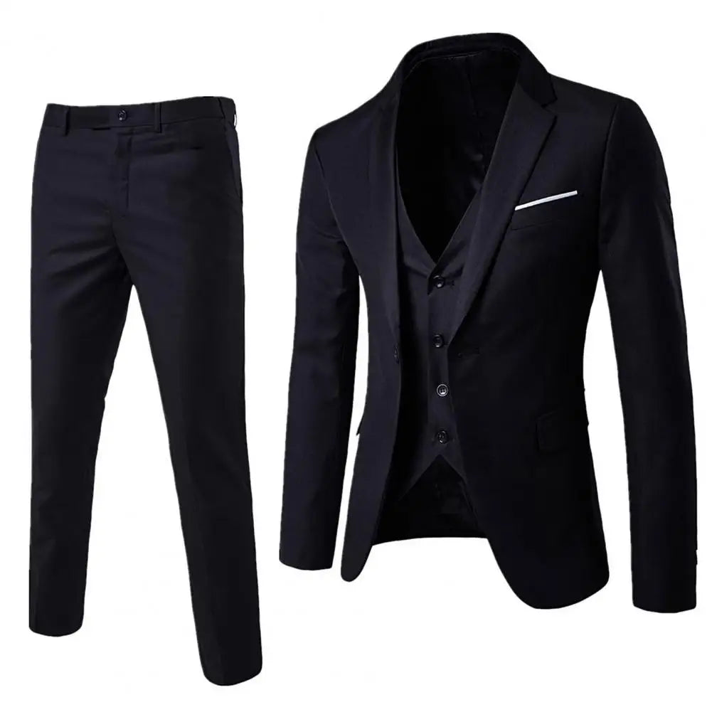 1 Set Vest Pants Set Solid Color Korean Style Slim Single Breasted Vest Coat Zipper Closure Trousers for Wedding