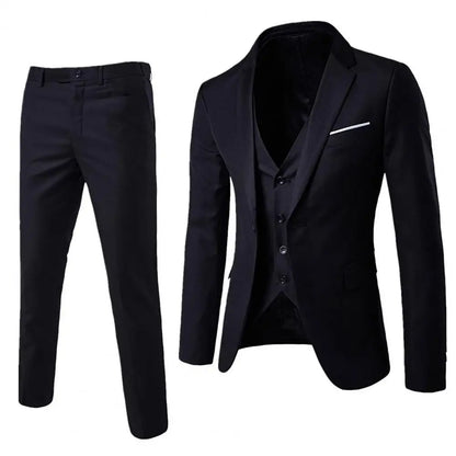 1 Set Vest Pants Set Solid Color Korean Style Slim Single Breasted Vest Coat Zipper Closure Trousers for Wedding