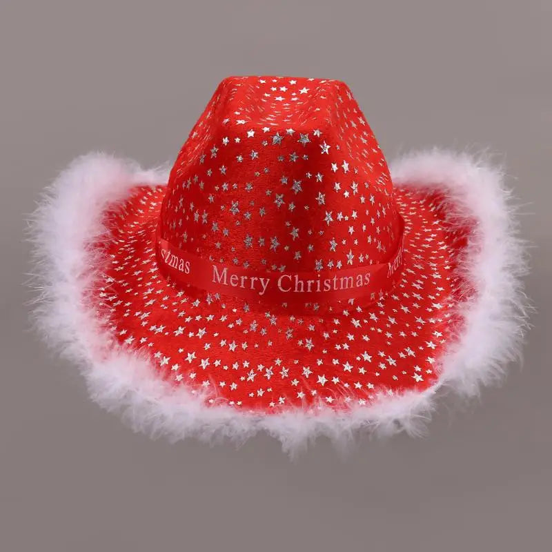 Chapeau de Cowboy de noël rouge, décoration du père noël, accessoires de fête de vacances, chapeau de Cowgirl à large bord, chapeau de Jazz