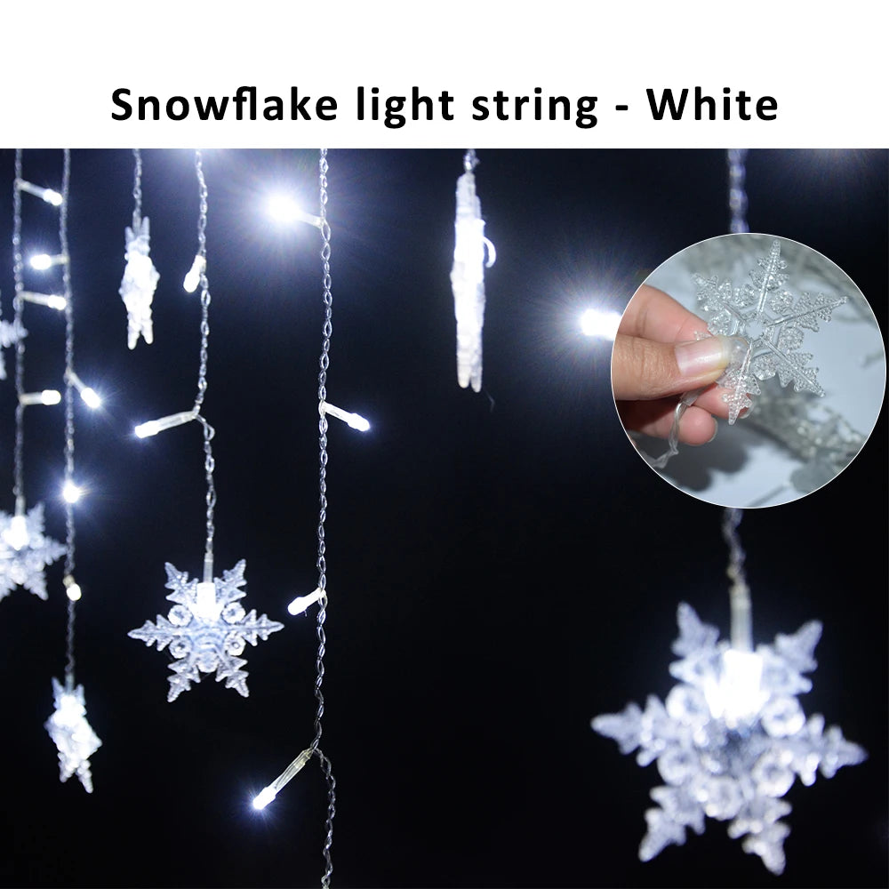 Guirlande lumineuse flocon de neige, 8 Modes, EU 220V US 110V, lumières de noël, décoration de salle, rideaux lumineux Led