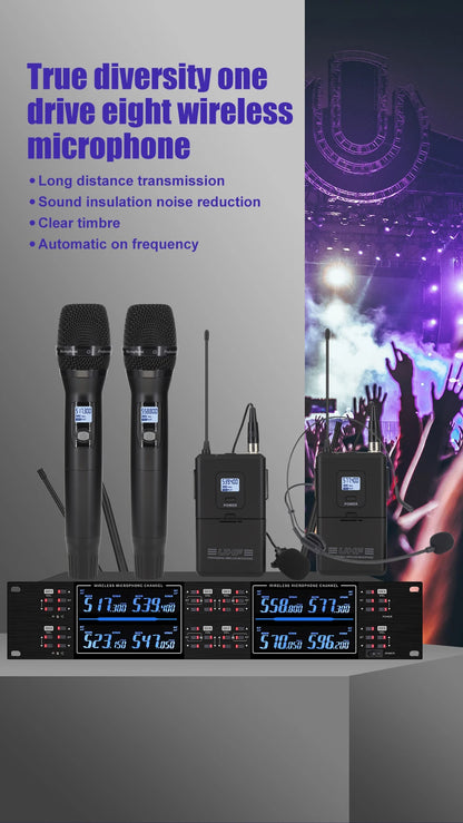 KATELEIYU UHF High end karaoke stage performance, wedding family KTV, party professional 8-channel wireless microphone system